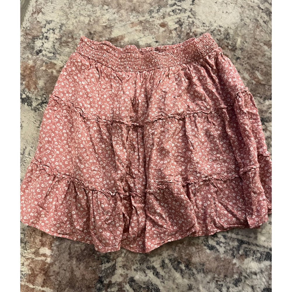 Abercrombie & Fitch Pink Floral Tiered Mini Skirt Smocked Waist Large
